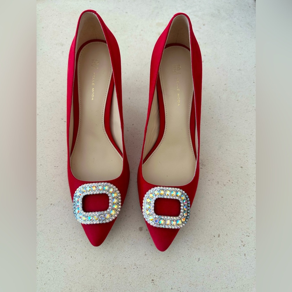 Pelle Moda, jeweled red suede pump size 7